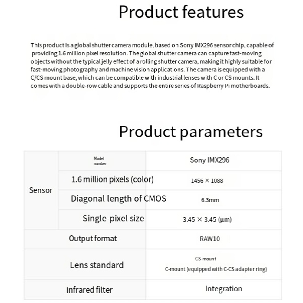 Камера N05R IMX296 для Raspber – обзор и цена Raspberry Pi Global Shutter Camera Imx296